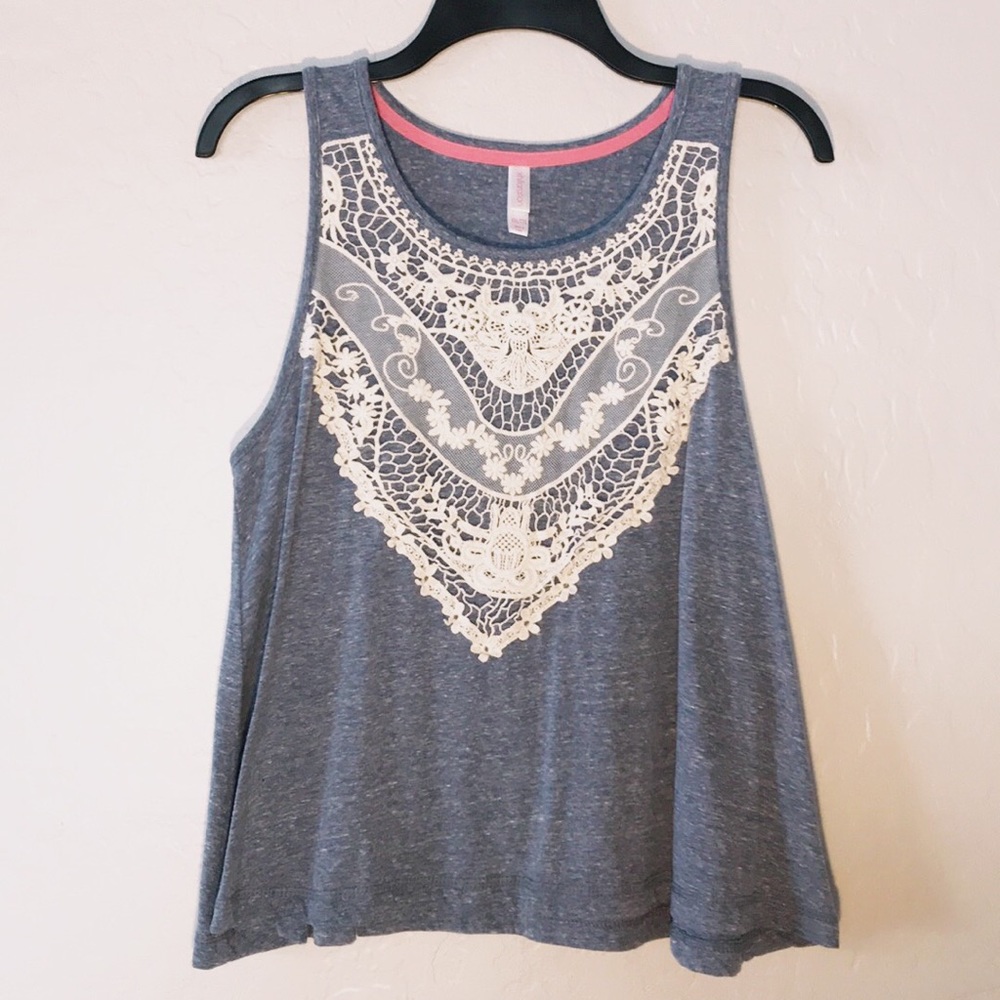 Boho Style Blue Tank Top with Crochet Detail